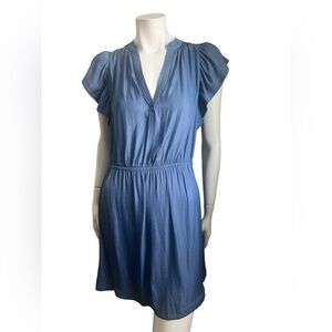 NWT Banana Republic Petite Blue  V-Neck Flutter Sleeve Tie Waist Medium Dress